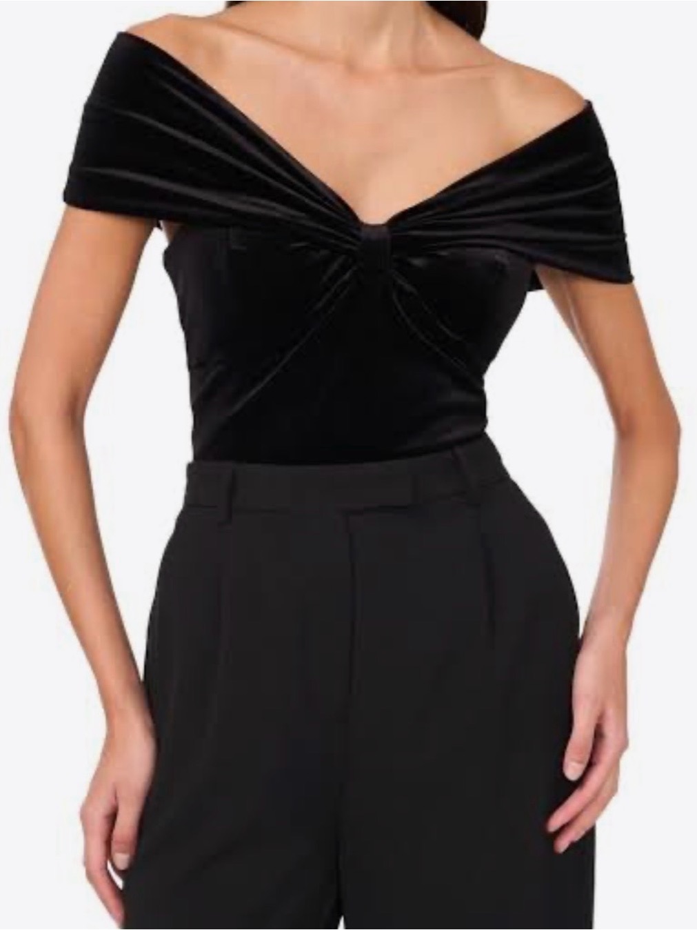 Parkeroff-Shoulder Black Velvet Twist Top
